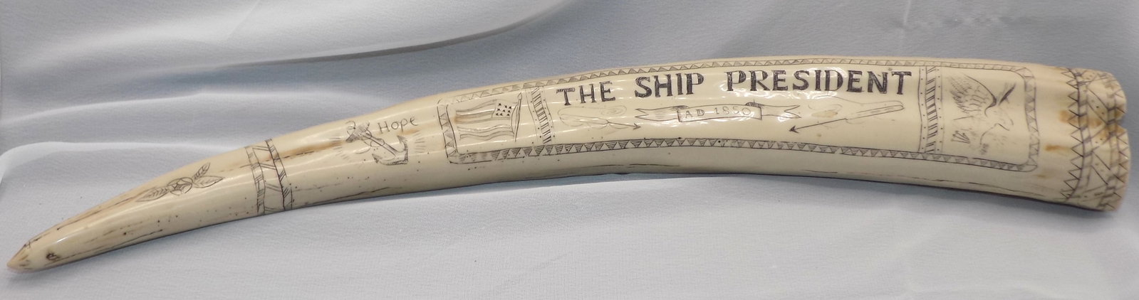 Faux scrimshaw tusk with sailing ships (1 of 8)