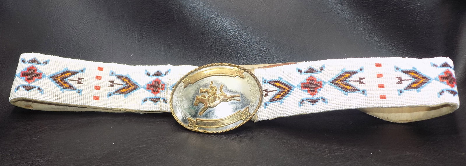 Vintage Native American Indian beaded belt with western buckle (1 of 5)