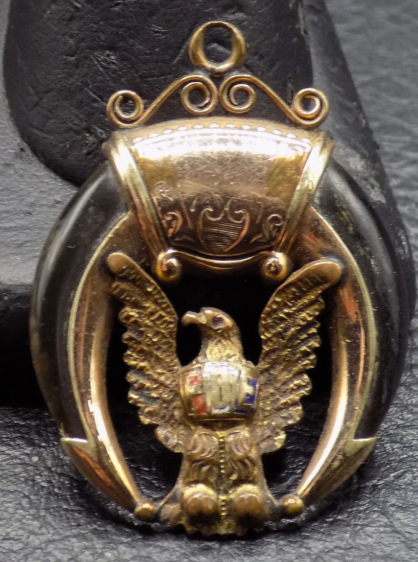 Antique gold and onyx Fraternal Order of Eagles watch fob or pendant (1 of 3)