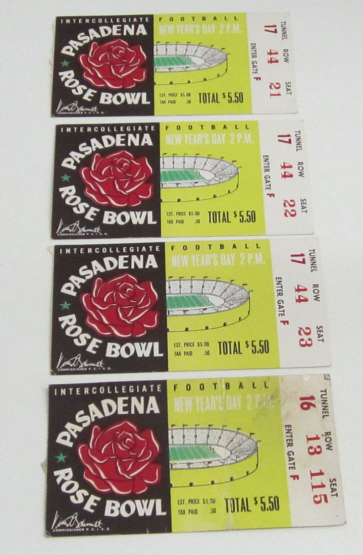 Four Intercollegiate Pasadena Rose Bowl ticket stubs.: Four Intercollegiate Pasadena Rose Bowl ticket stubs. Guessing the year Iowa played.
