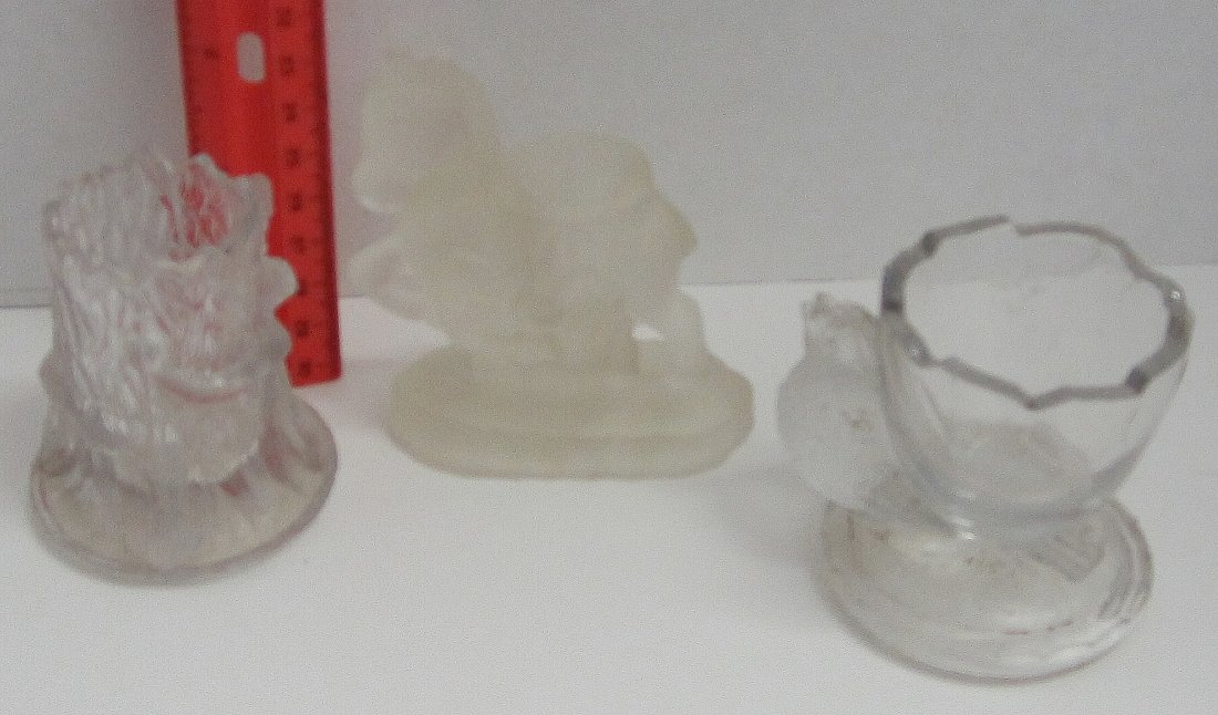 3 Figural toothpick holders. Bird, Horse and tree: 3 Figural toothpick holders. Bird, Horse and tree stump.