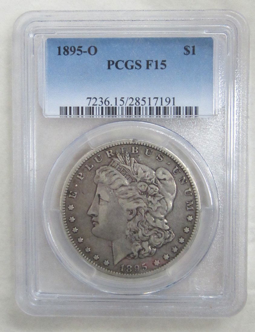 1895 O Morgan Silver Dollar graded PCGS-- F 15, From: 1895 O Morgan Silver Dollar graded PCGS-- F 15, From private collection of coins. Group Shipping