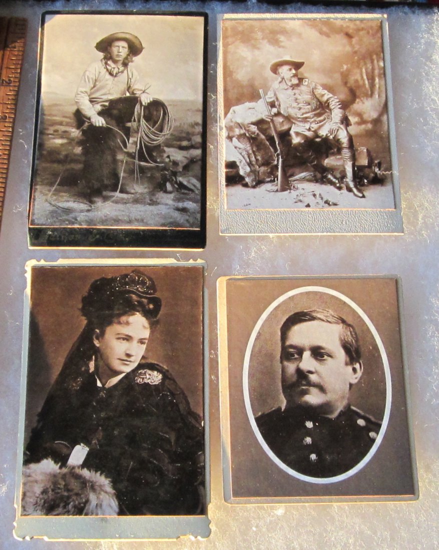 4 Old Photographic cards, with turn of the Century with: 4 Old Photographic cards, with turn of the Century with Pictures of Cowboys and COWGIRL Added.Photo cards are old but pictures added are new. Good condition as shown. Cowboys and COWGIRL from late 180