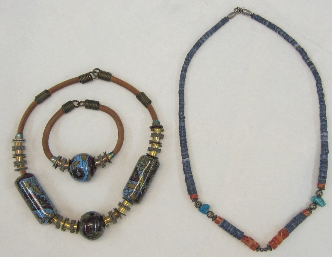 Unique Matching Vintage Choker and Bracelet. Also a: Unique Matching Vintage Choker and Bracelet. Also a Stone and beaded necklace.