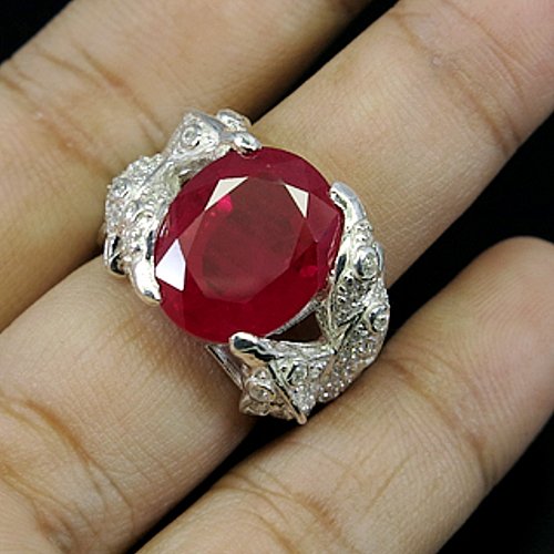 12.45ct. HOT RED PINK RUBY & SAPPHIRE 925 STERLING: 12.45ct. HOT RED PINK RUBY & SAPPHIRE 925 STERLING SILVER RING. Sz. 7