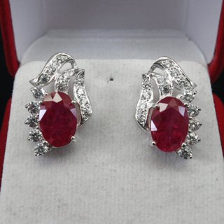 6.7 ct SWISS PINK RUBY & SAPPHIRE 925 STERLING SILVER: 6.7 ct SWISS PINK RUBY & SAPPHIRE 925 STERLING SILVER EARRINGS