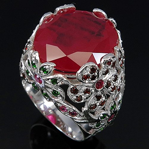 18ct. TOP PINK RED RUBY & FANCY SAPPHIRE 925 STERLING: 18ct. TOP PINK RED RUBY & FANCY SAPPHIRE 925 STERLING SILVER RING. Sz. 7.5