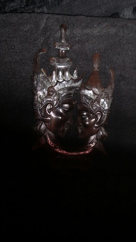 HAND CARVED WALL DECORATION: Indonesian hand carved wooden wall decoration. Beautiful details. ca 18 century 14" H