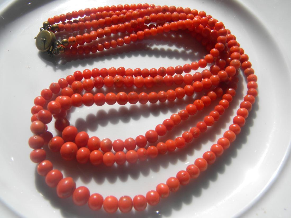 Antique Three strings Red Coral Necklace (1 of 9)