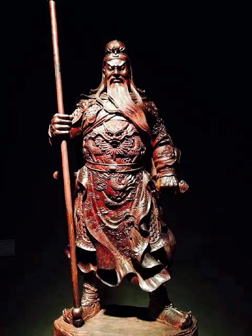 Natural Zitan Carved Guangong Statue: Natural Zitan Carved Guangong Statue, size: H: 60cm, W: 20cm