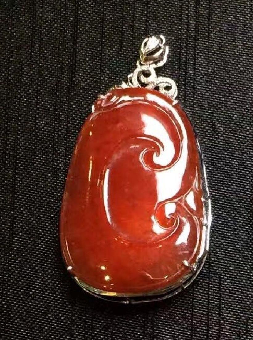 18K Gold Natural Red Jadeite Ruyi Pendant (1 of 2)