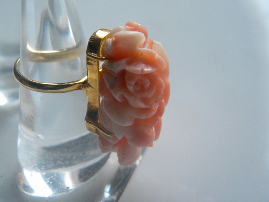 14K Gold Natural Pink Coral Flower Ring (1 of 4)