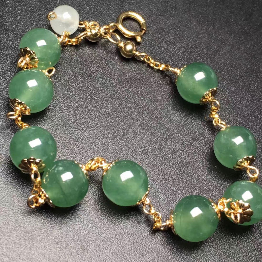 14K Gold Natural Green Jadeite Bracelet (1 of 2)