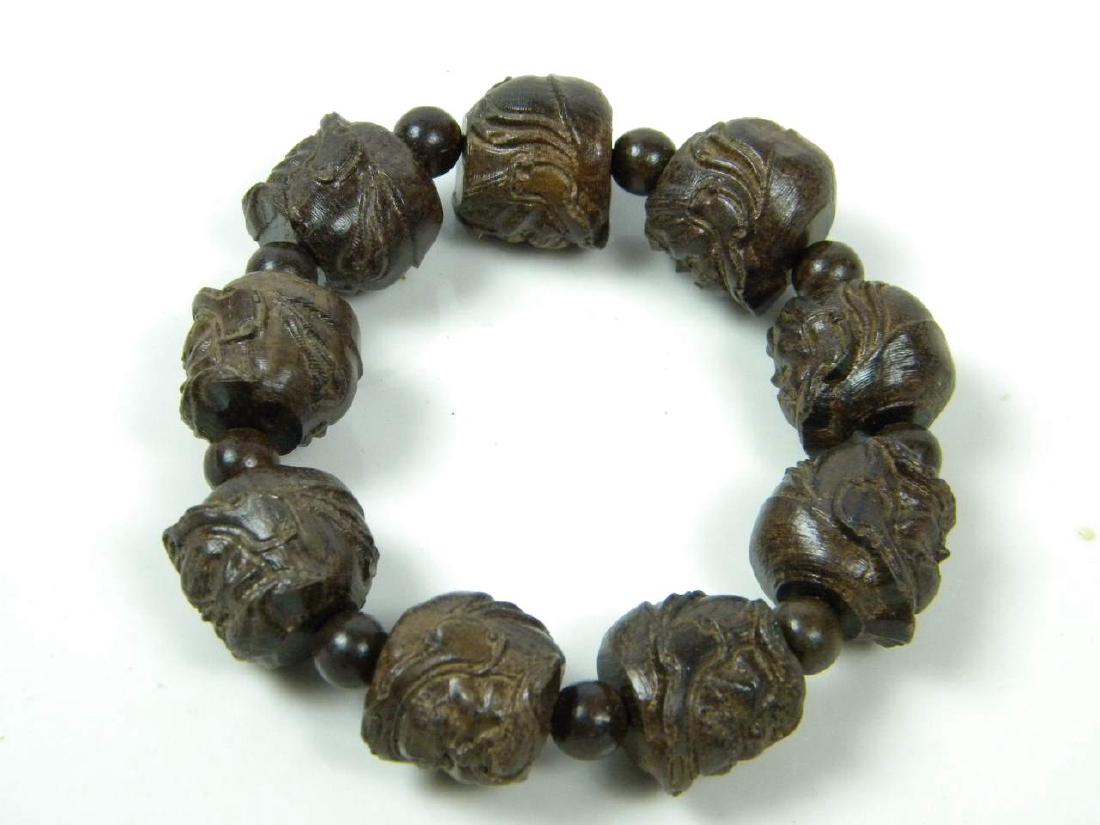 ANTIQUE CHINESE ROSEWOOD  BRACELET BUDDHA'S HEAD (1 of 3)