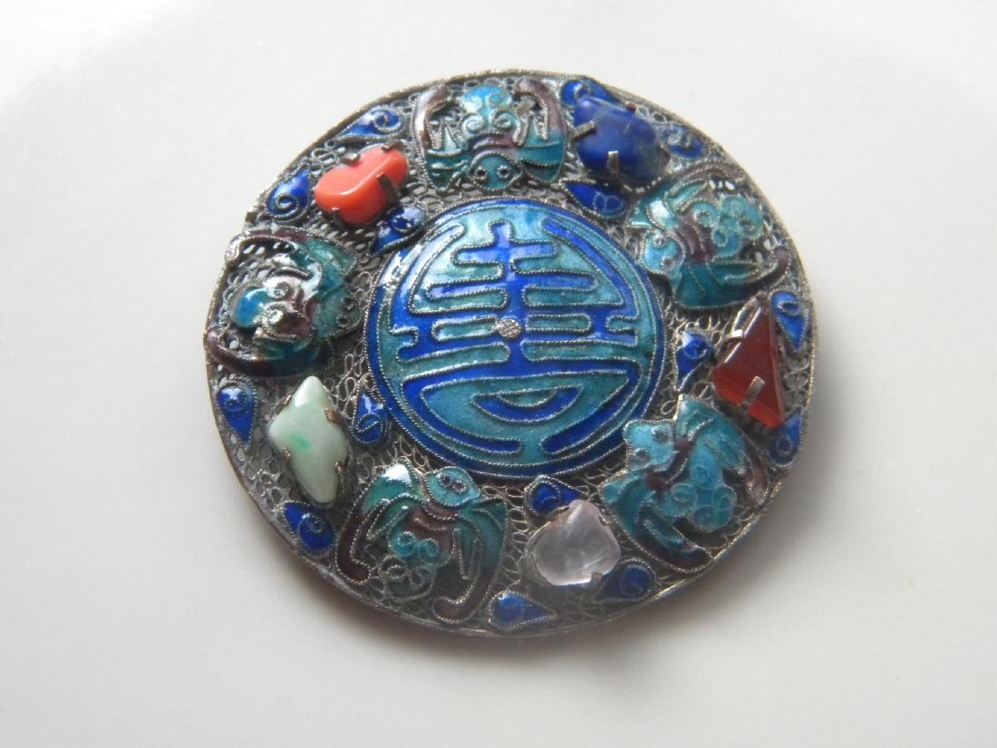 Antique Chinese Silver Filigree Brooch Pin Jade Coral (1 of 5)