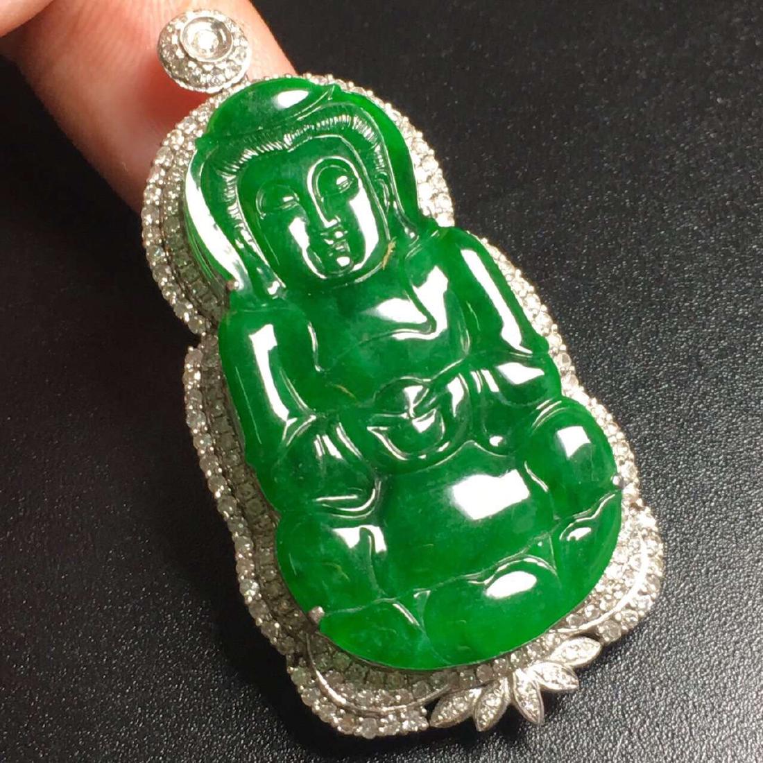 18K Gold Diamond Green Jadeite Guanyin Pendant (1 of 5)