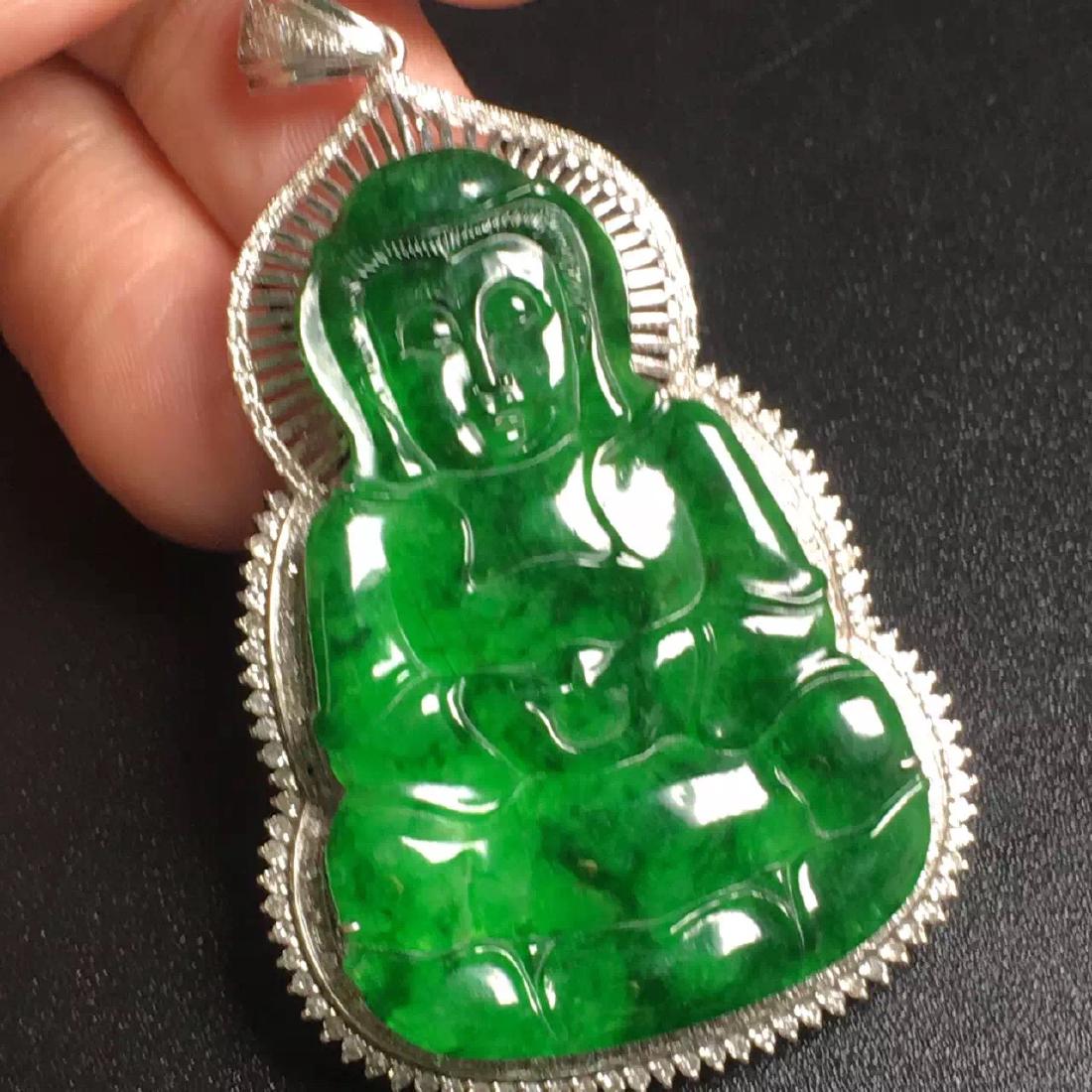 18K Gold Diamond Green Jadeite Guanyin Pendant (1 of 4)