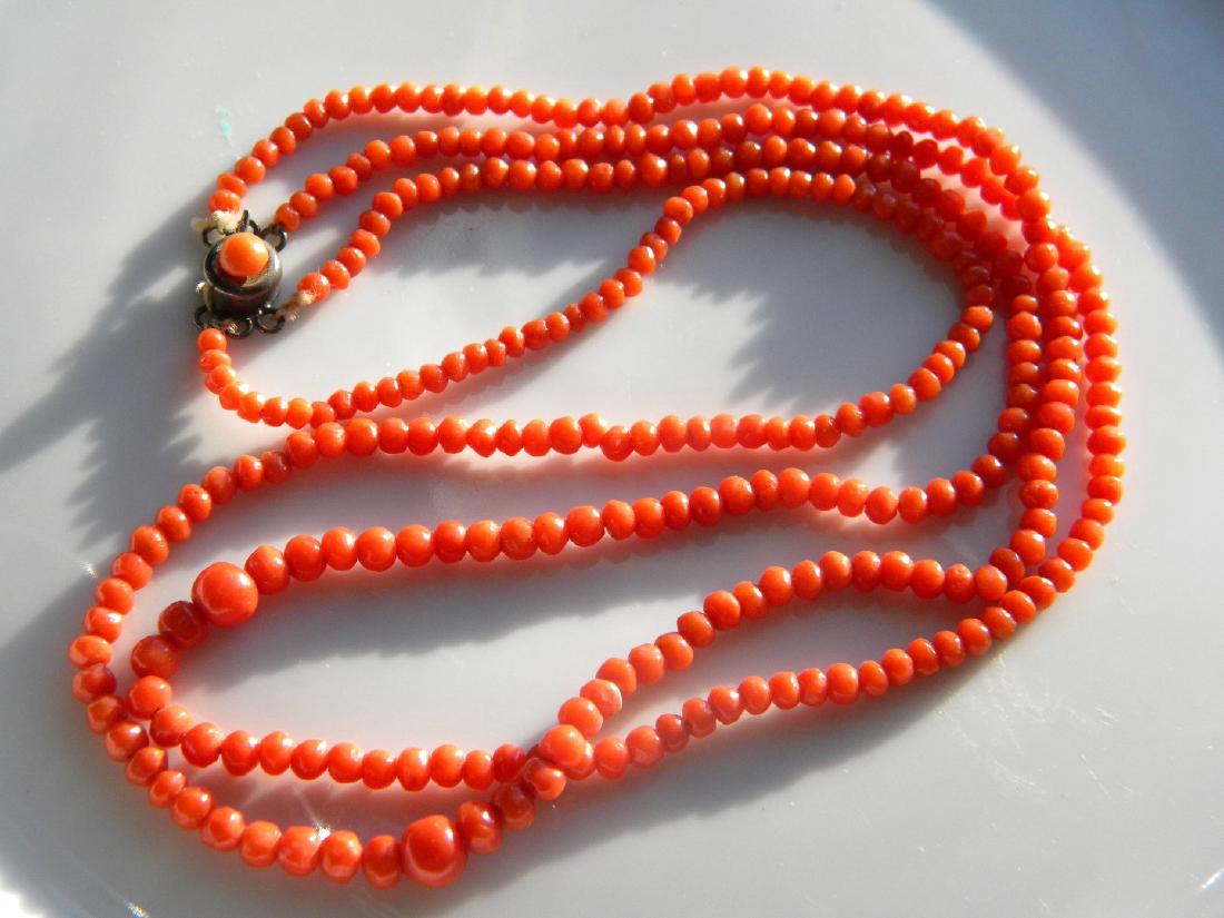 Antique Natural Coral Necklace Three Strings (1 of 4)