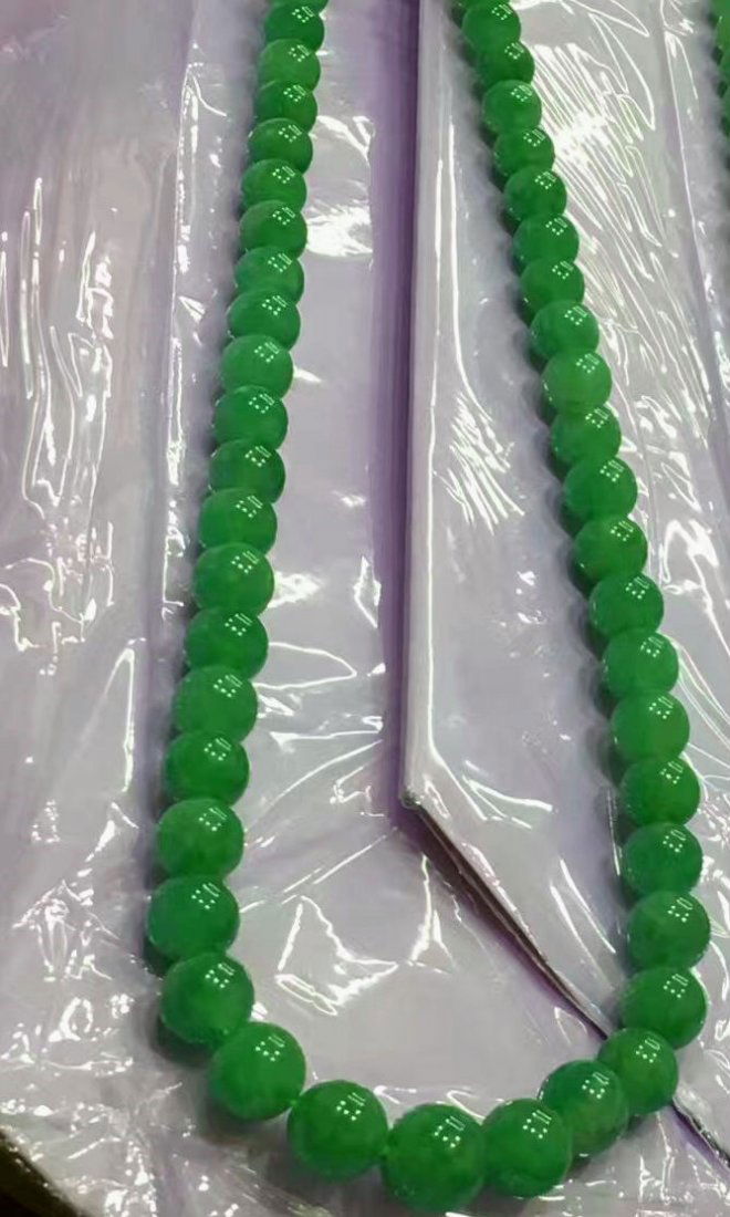 Natural Icy Green Jadeite Bead Necklace 12mm (1 of 1)