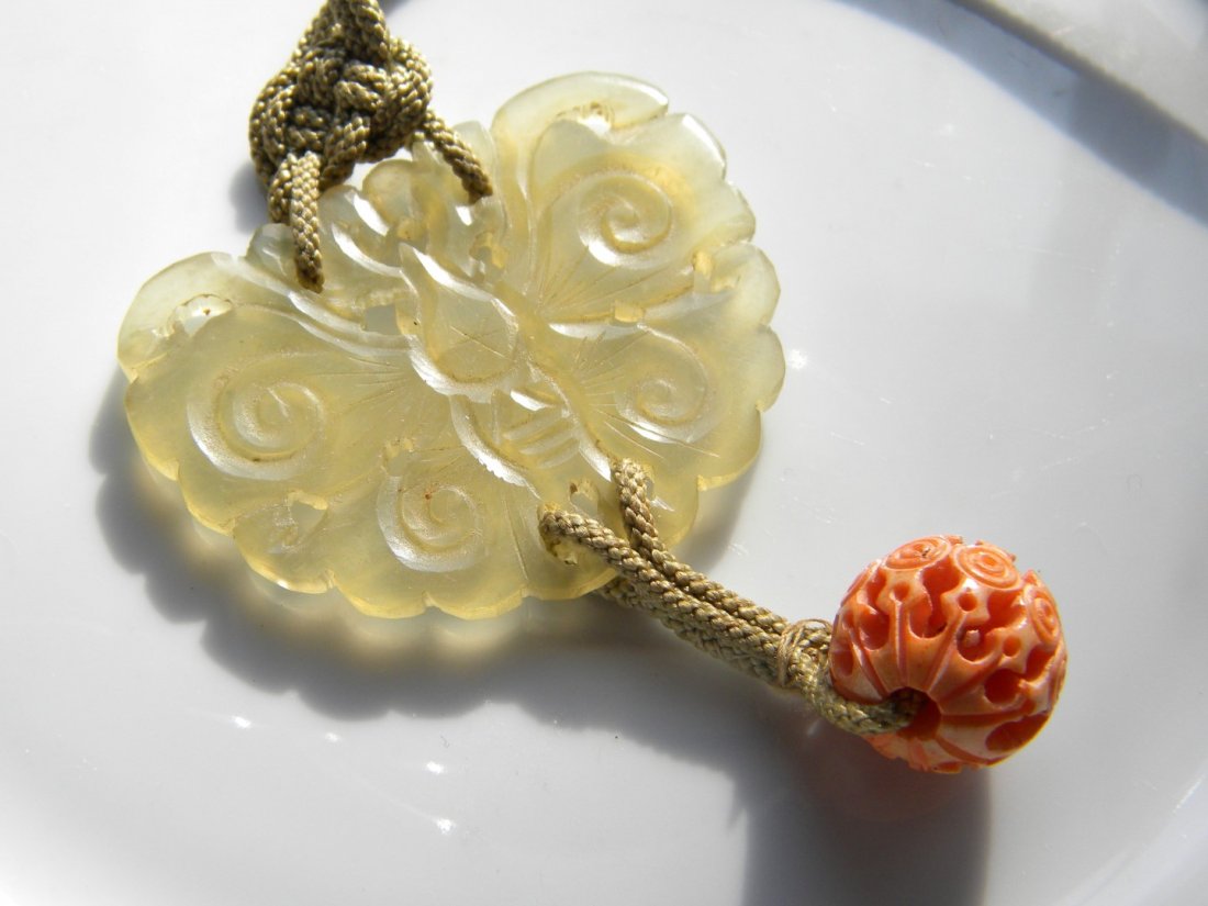 Antique Jade Butterfly with Carved Bead (1 of 6)