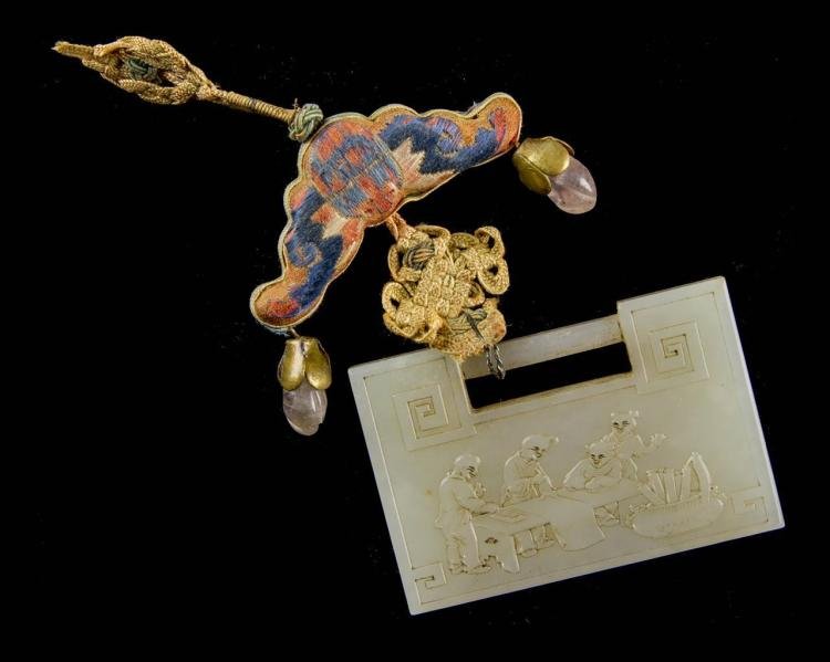 Antique Chinese white jade "lock" form pendant (1 of 2)