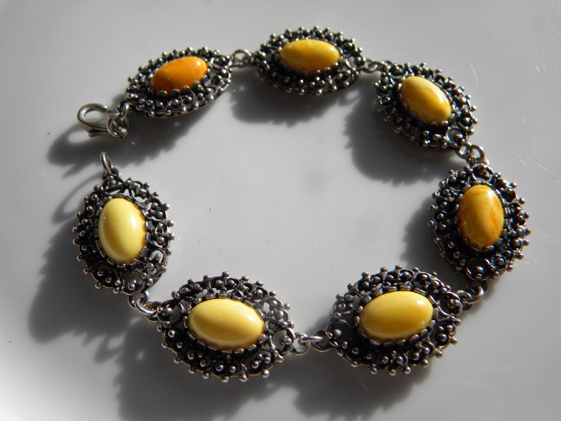 Antique Sterling Silver Butter Scotch Amber Bracelet (1 of 8)