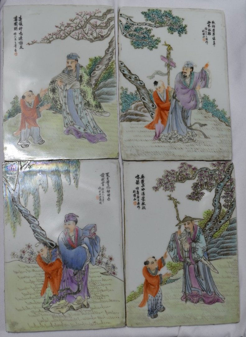 Antique Chinese Four Panel of Porcelain Plaques (1 of 9)