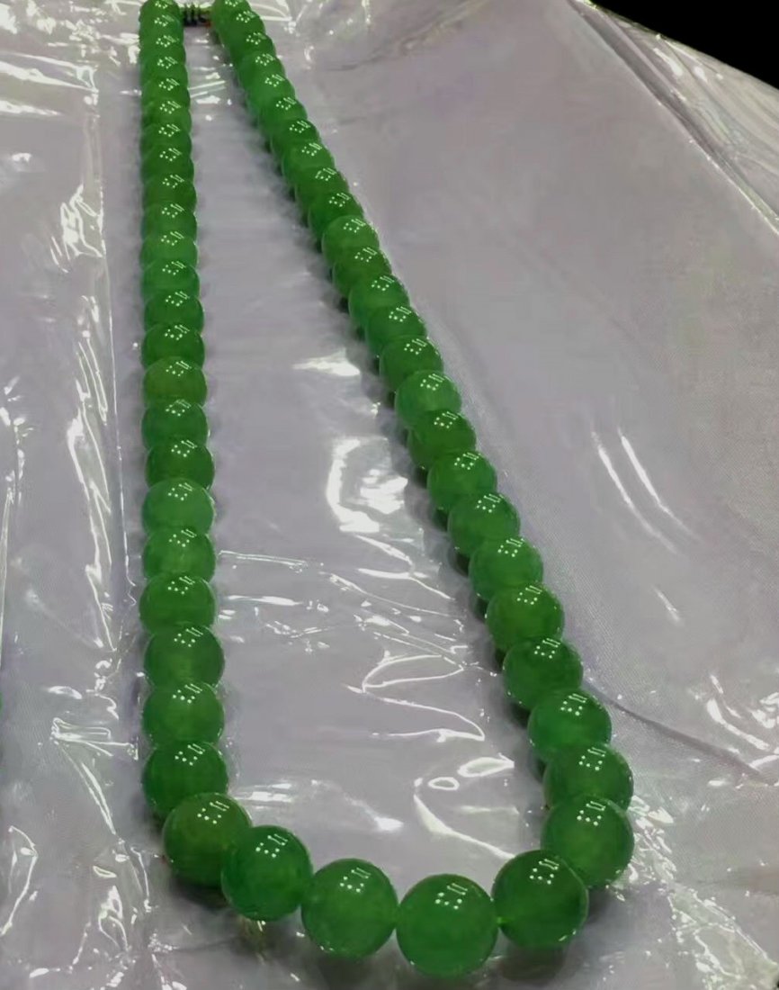Natural Icy Green Jadeite Bead Necklace 12mm (1 of 2)
