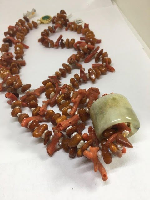 Coral amber pearl antique jade thumb ring jadeite claps (1 of 8)