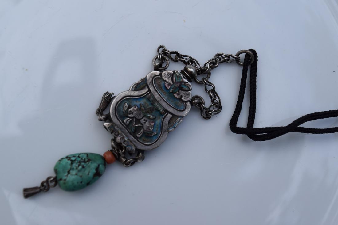 Antique Chinese Silver Enamel Turquoise Pendant (1 of 7)