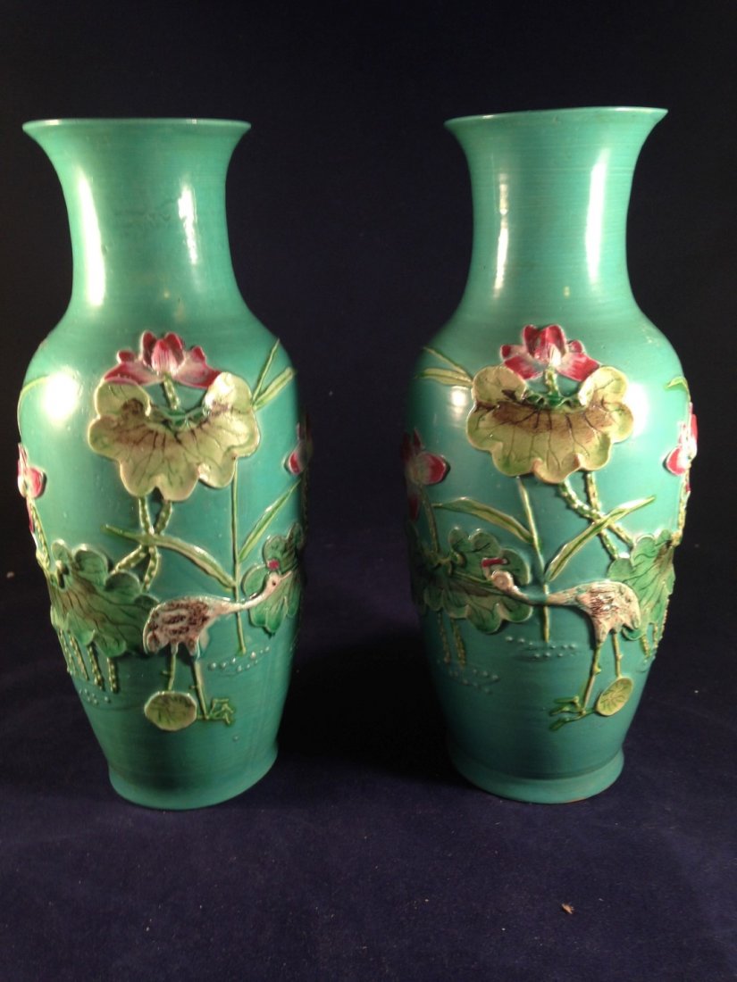 Pair of Antique Chinese Green Vases (1 of 3)