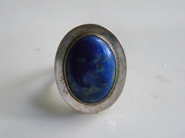 Antique Sterling Lapis Ring: Antique Sterling Lapis Ring, size: 1"