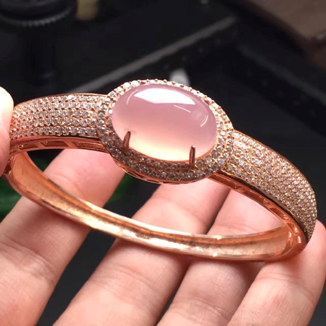 Bracelet with Pink Stone Adjustable Width: Bracelet with Pink Stone Adjustable Width, marked 925