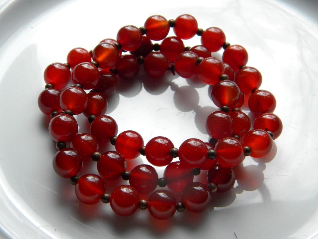 Antique Chinese Carnelian Bead Necklace: Antique Chinese Carnelian Bead Necklace, length 24", size of each bead 10mm