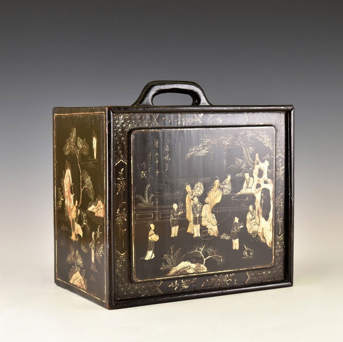 ANTIQUE CHINESE EBONY LACQUER BOX, 19TH C (1 of 7)