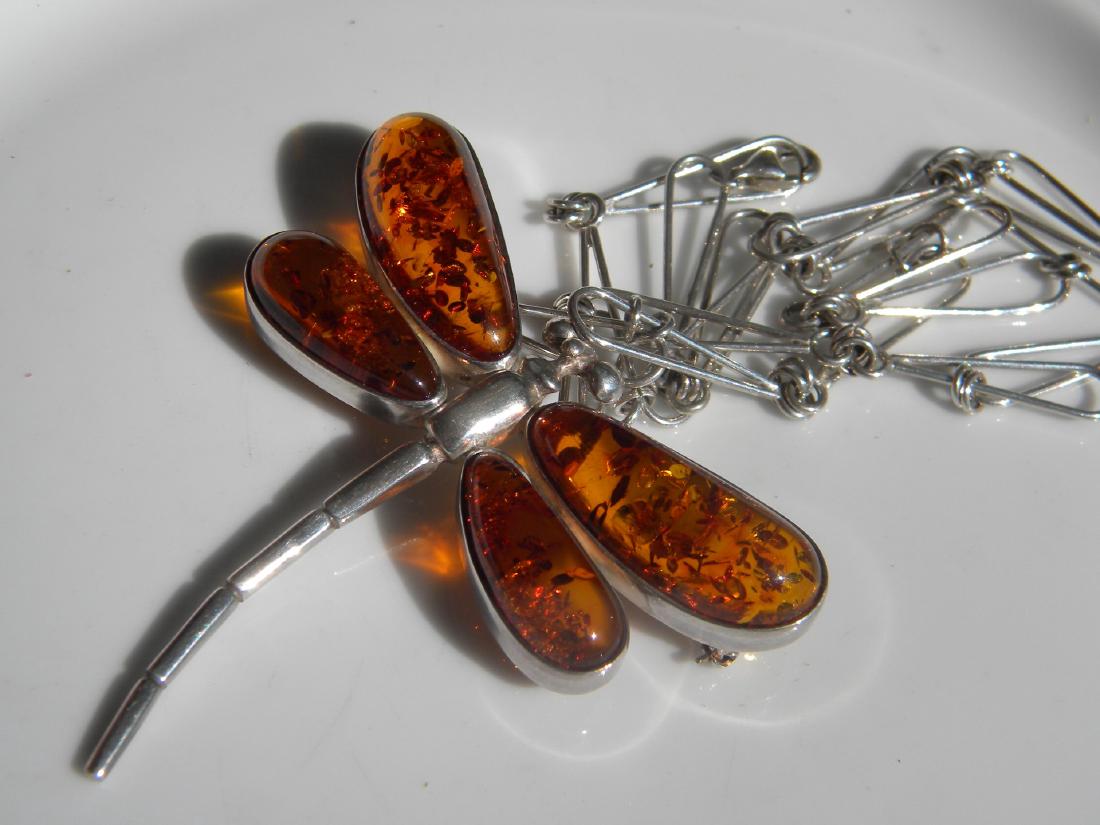 Vintage Amber Dragonfly Silver Necklace (1 of 5)