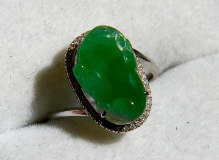 18K Gold Diamond Natural Green Jadeite Frog Ring (1 of 2)