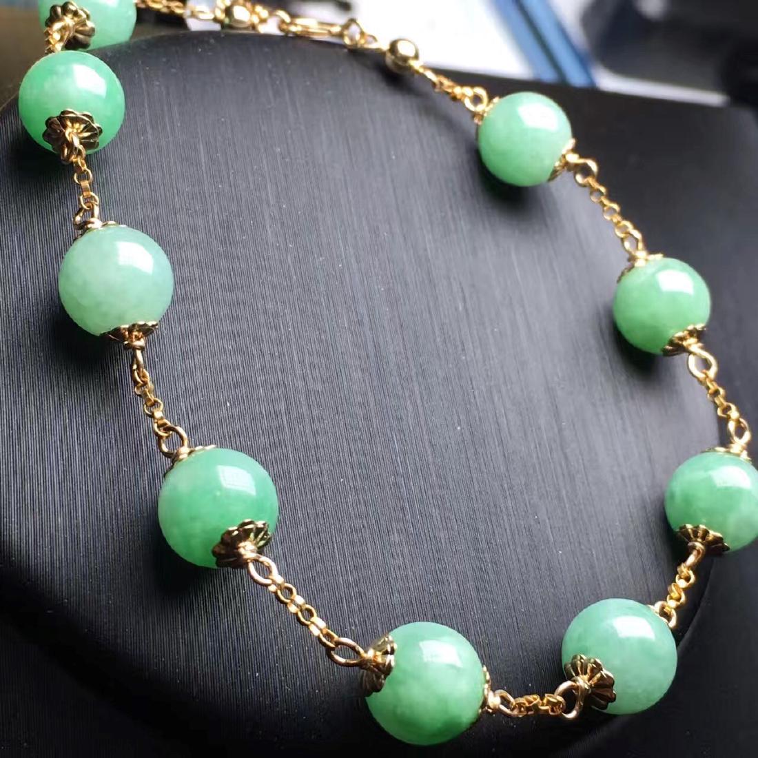 14 K Gold Natural Green Jadeite Bead Bracelet (1 of 4)