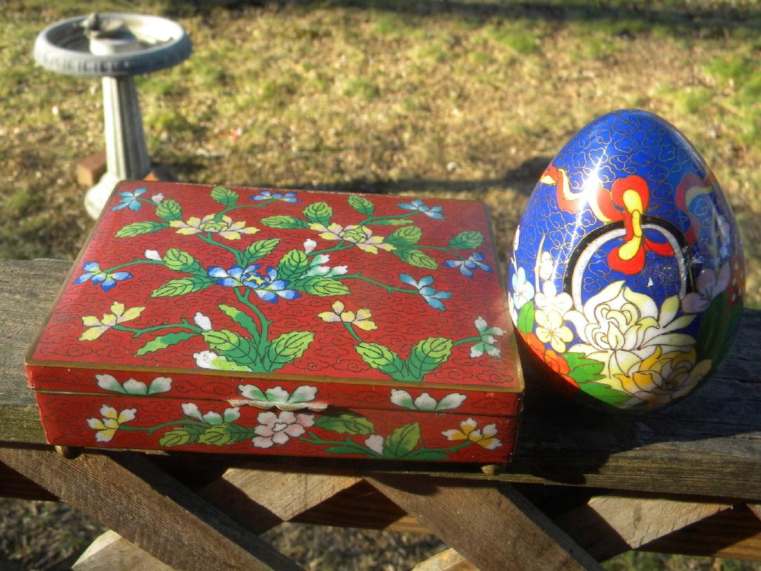 Antique Chinese Red Cloisonne Box and Egg (1 of 3)