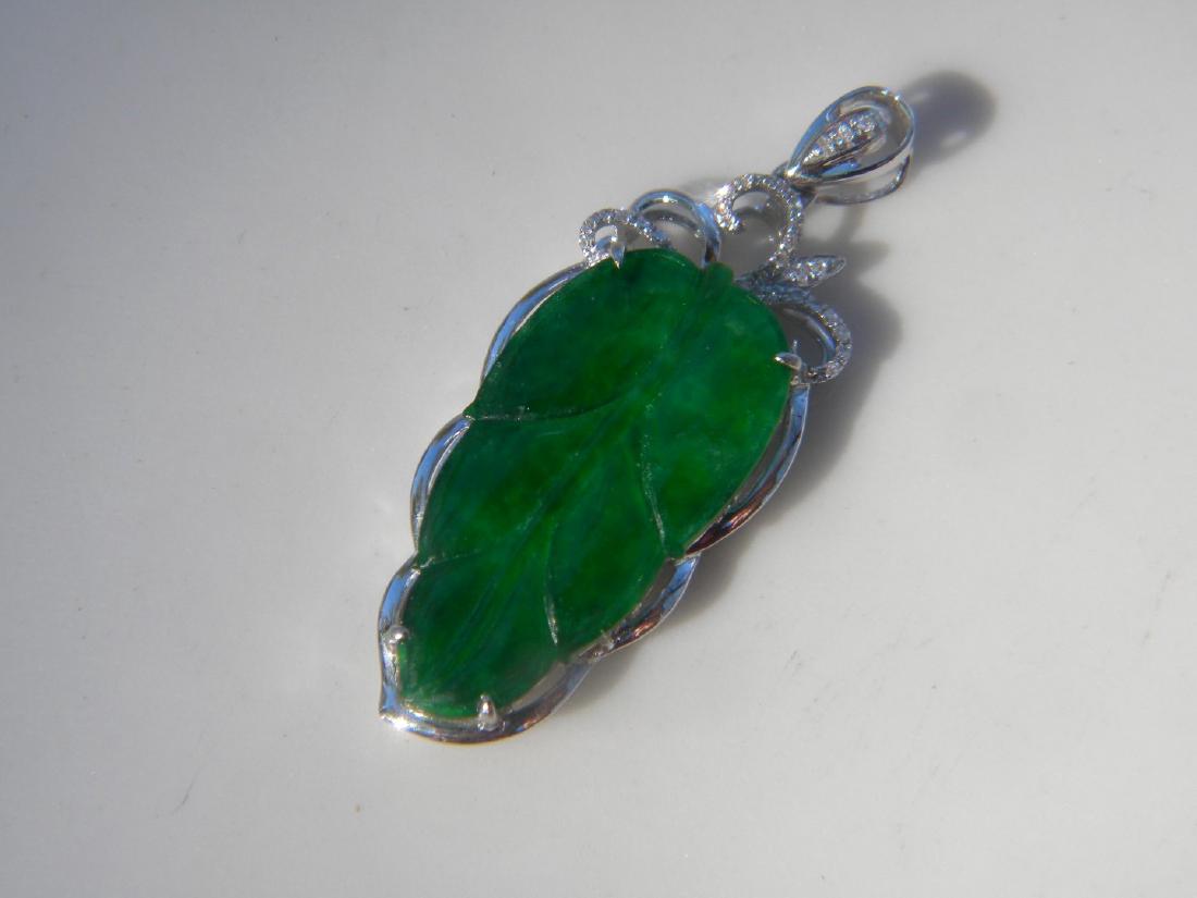 18K Gold Diamond Natural Green Jadeite Leaf Pendant (1 of 4)