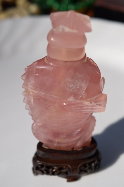 Antique Chinese Pink Quarts Snuff Bottle with Stand (1 of 3)