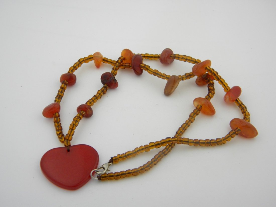 Vintage Red Carnelian Necklace with Heart Shape Pendant: Vintage Red Carnelian Necklace with Heart Shape Pendant, length: 20"