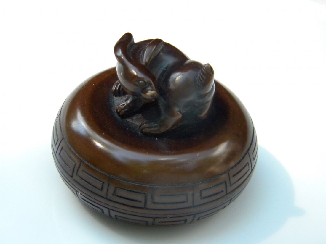 Antique Carved Rabbit Stone Ink Paste Box (1 of 6)