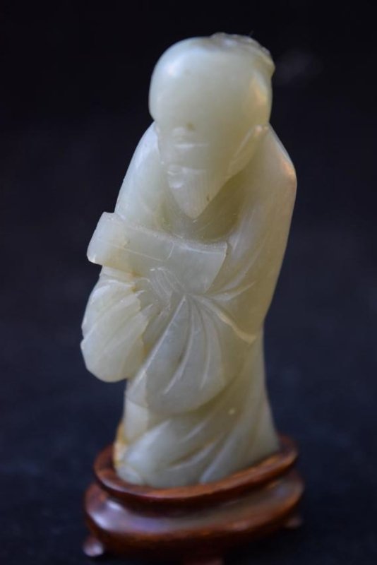 Antique Chinese Nephrite Jade Old Man Statue with Wood (1 of 3)