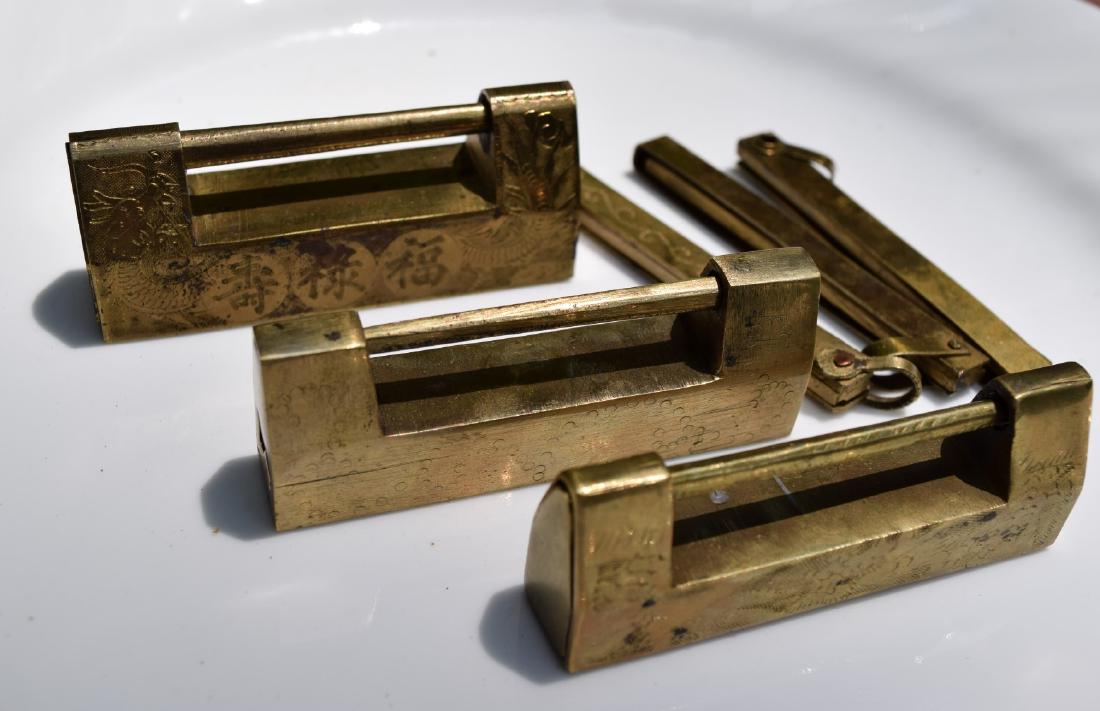 Three of Antique Chinese Copper Locks with Keys (1 of 3)