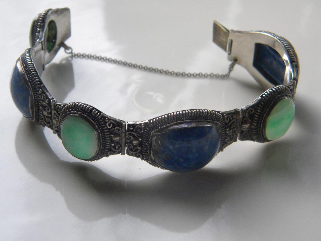 Antique Chinese Silver Filigree Jadeite Lapis Bracelet (1 of 5)