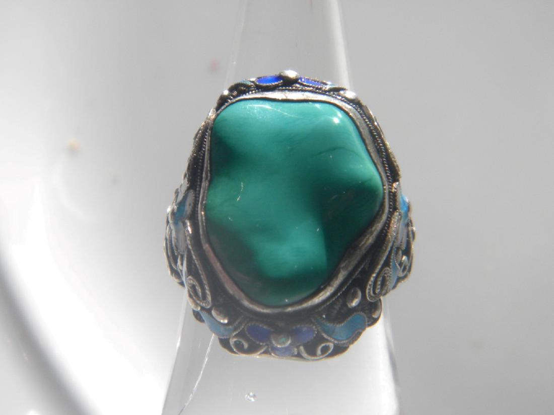 Antique Chinese Turqoise Silver Filigree Ring: Antique Chinese Turqoise Silver Filigree Ring, size of ring: 26mm x 21mm