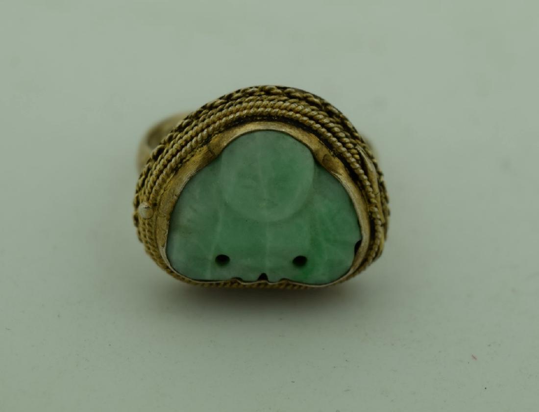 Antique Chinese Jadeite Buddha Silver Ring (1 of 5)