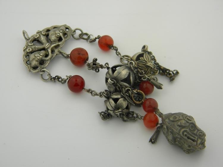Antique Chinese Silver and Carnelian Pendants (1 of 2)