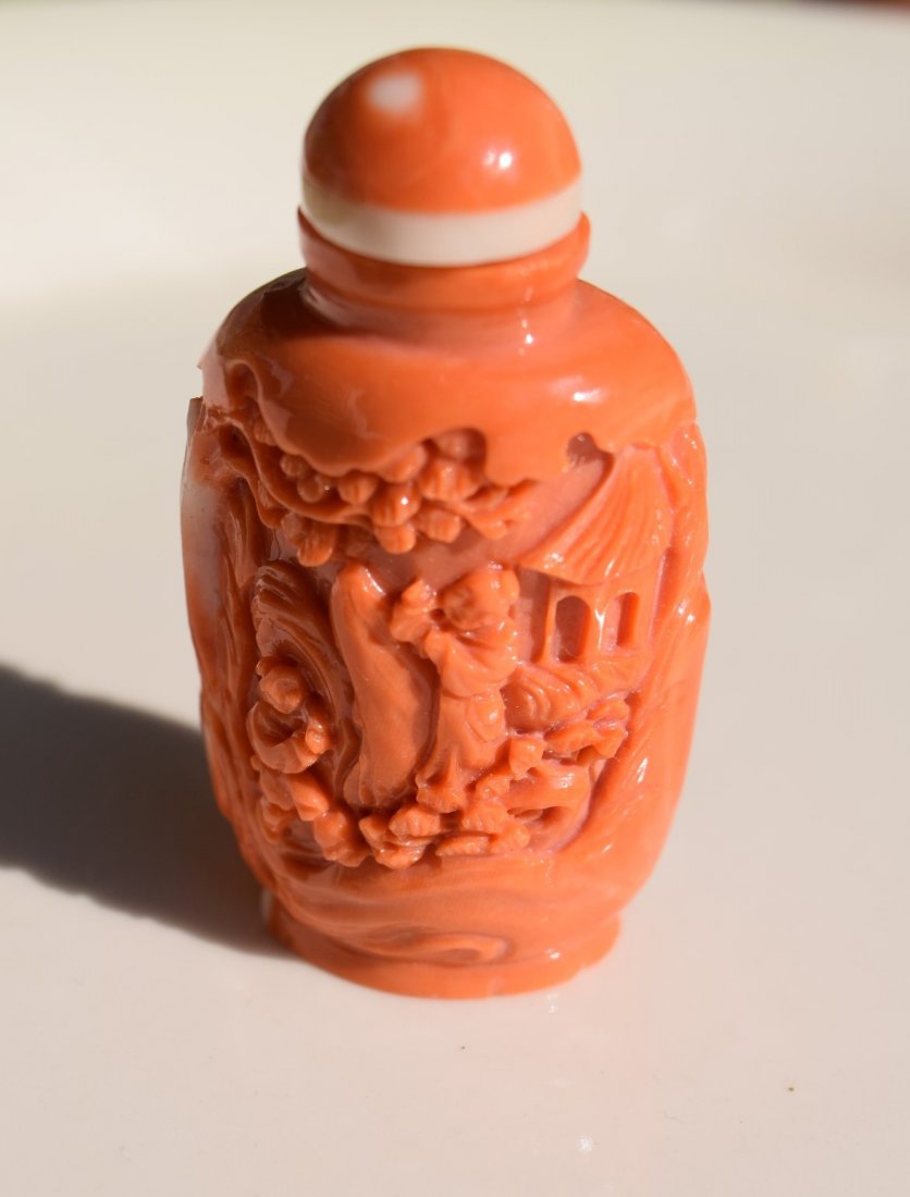 Antique Carved Natural Coral Snuff Bottle (1 of 6)